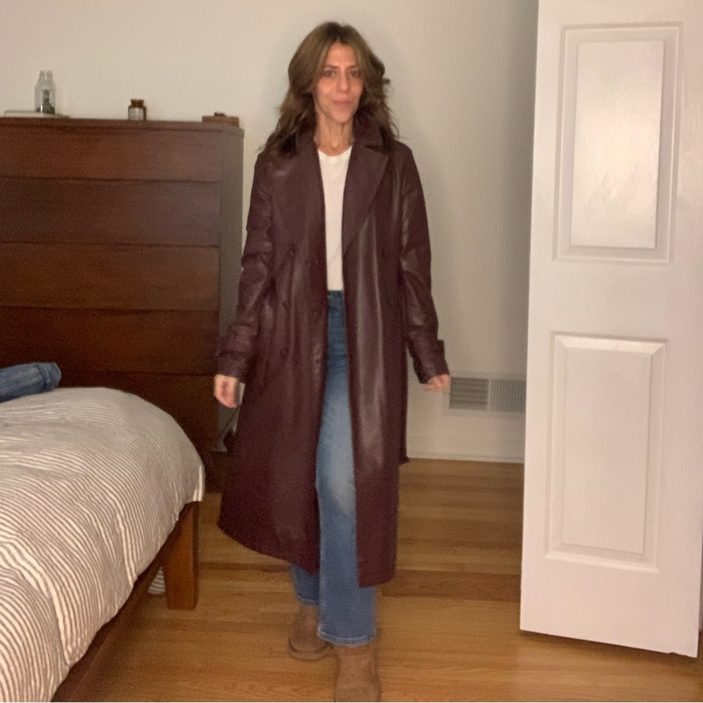 Zara maroon faux leather trench coat size xs in amazing condition